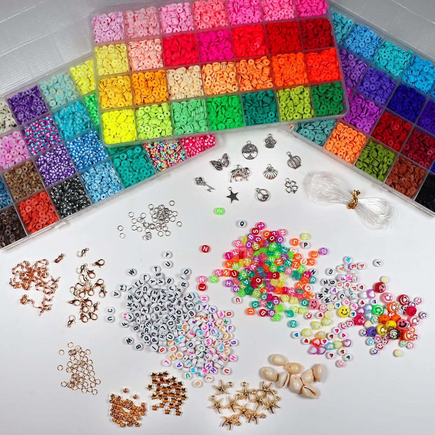 13200PCS 84 Colours Flat Round Polymer Clay Beads Kit Heishi Alphabet Letter Beads for Jewellery Bracelet Necklace Making TheliCraft