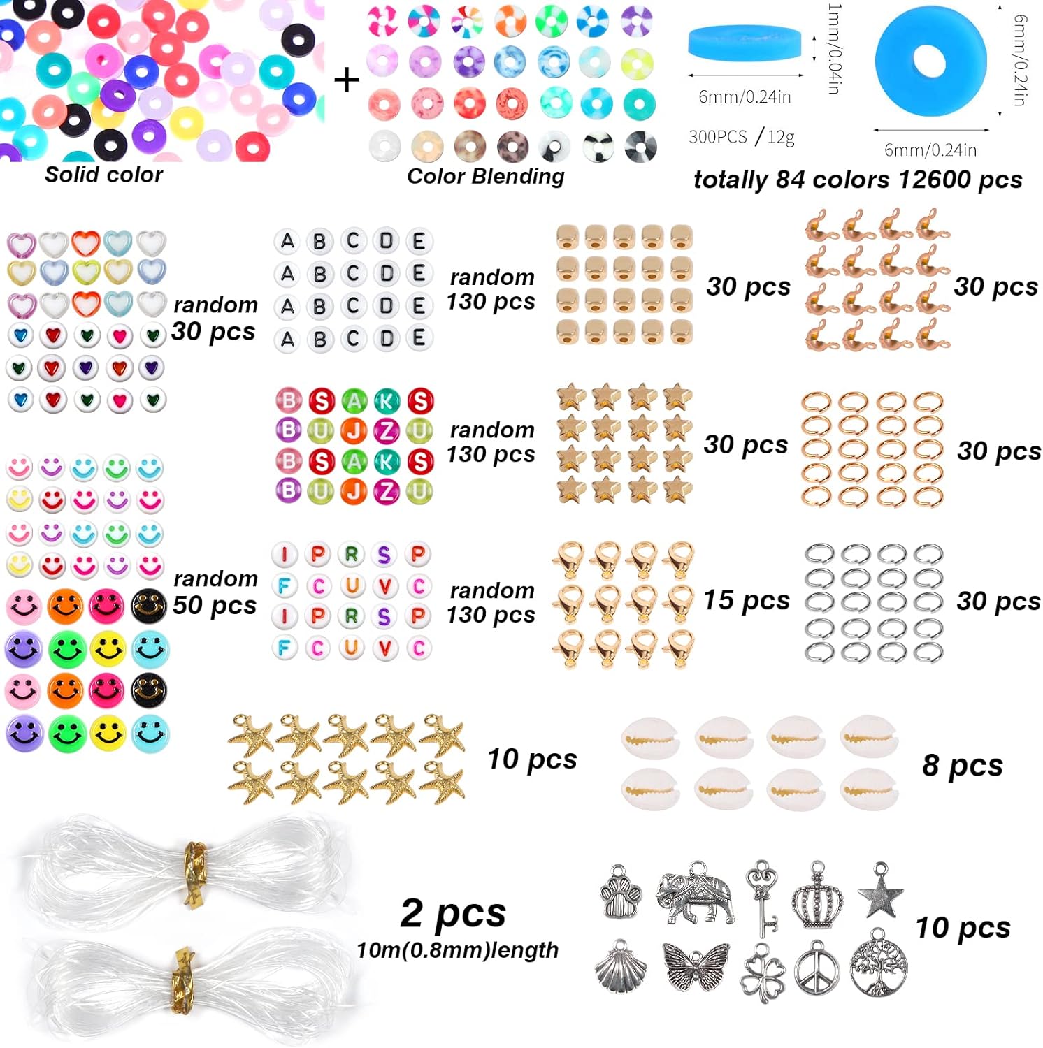 13200PCS 84 Colours Flat Round Polymer Clay Beads Kit Heishi Alphabet Letter Beads for Jewellery Bracelet Necklace Making TheliCraft