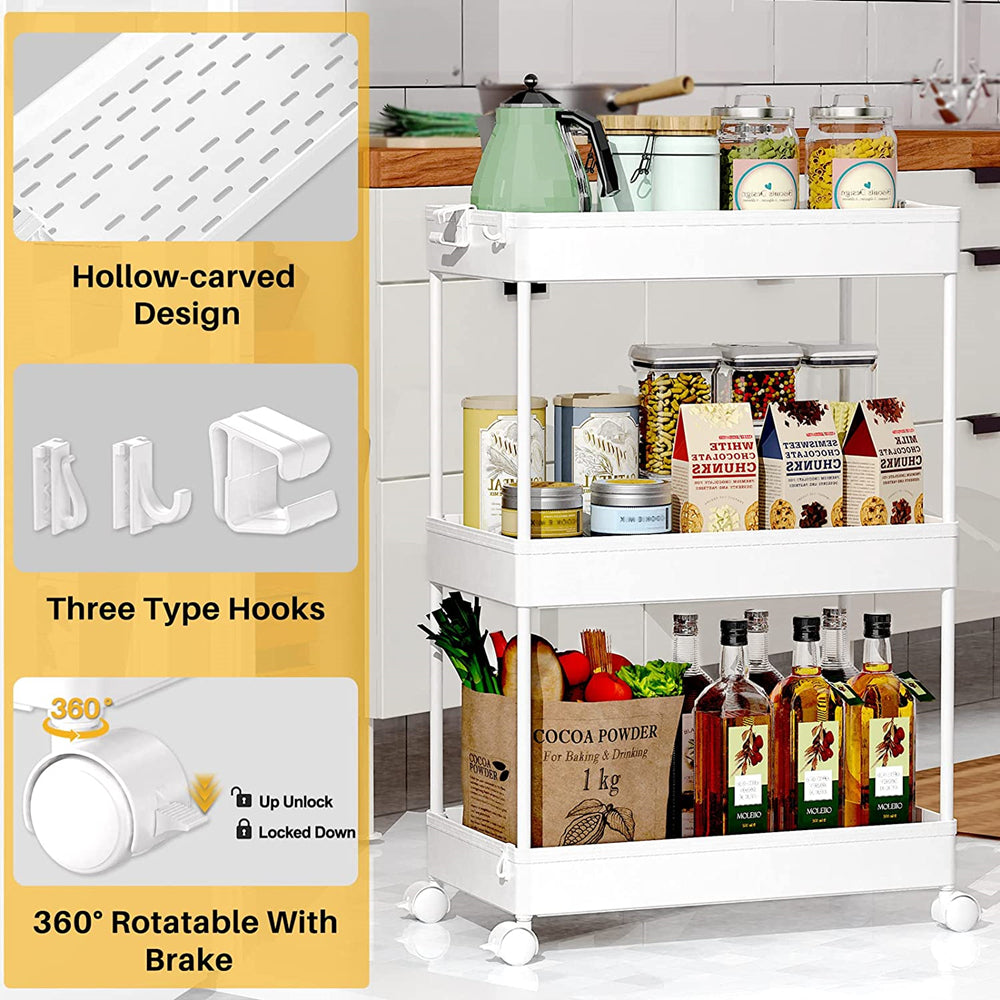 STORFEX 3-Tier Storage Rolling Cart - Organization Utility Cart