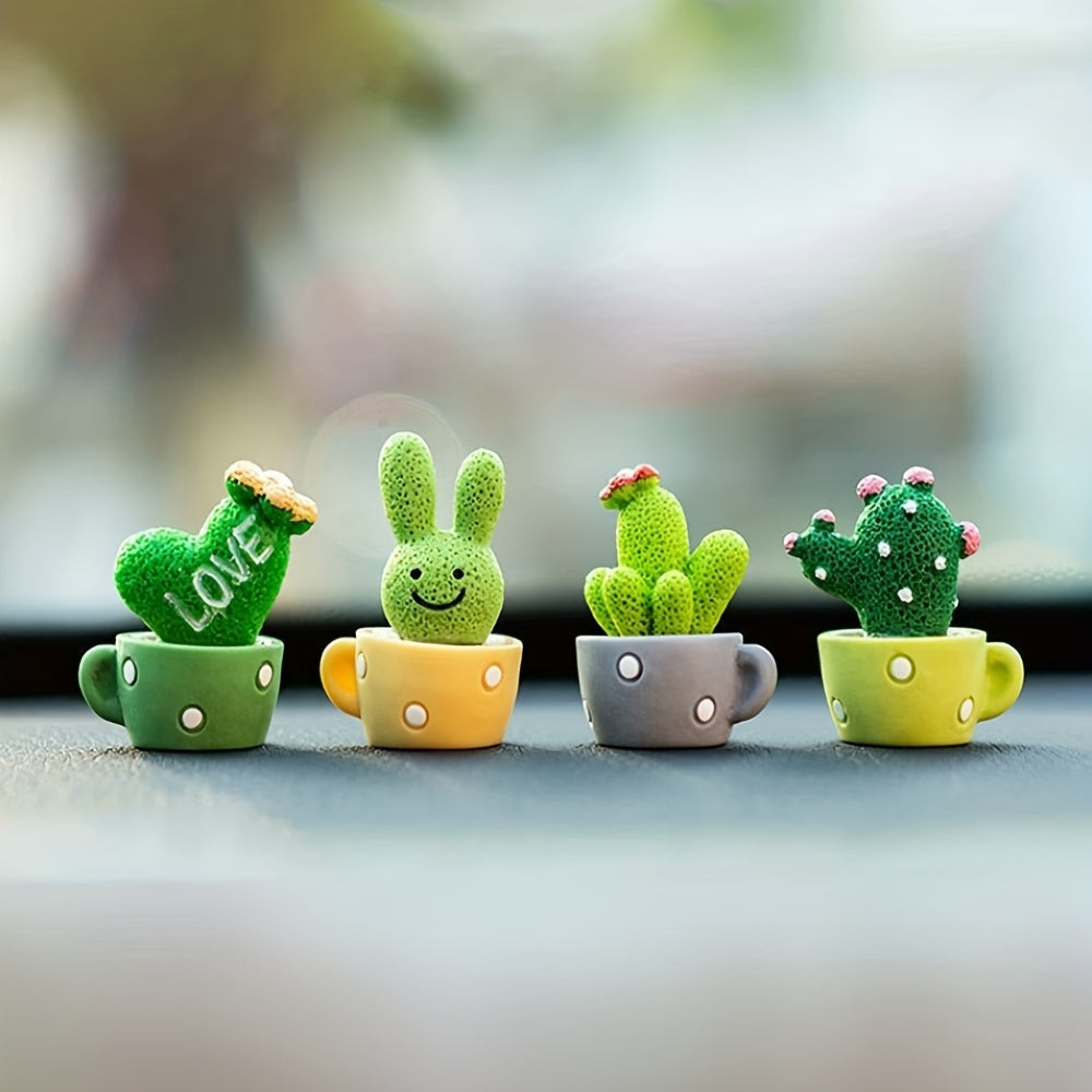 4pcs Resin Succulent Cactus Mini Green Plant Car Crafts