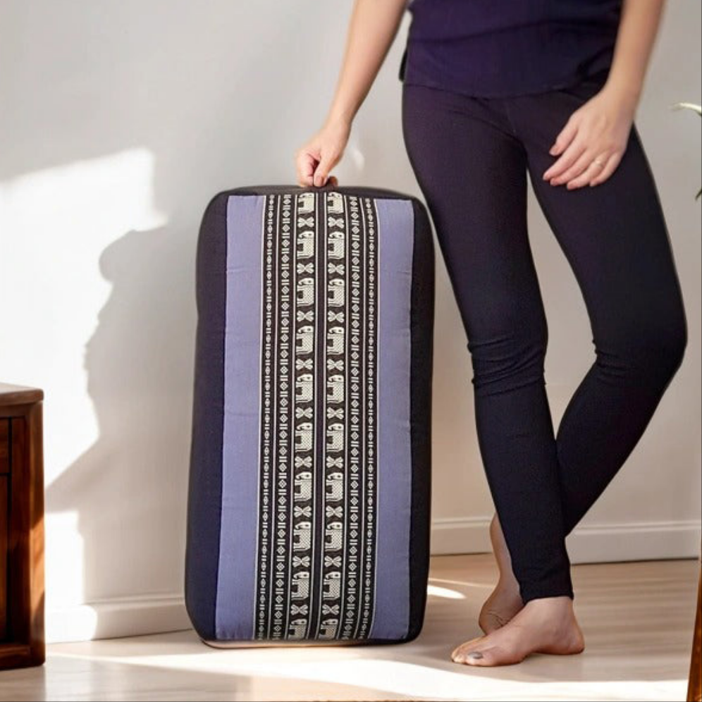 Oblong Meditation Cushion/ Yoga Bolster Prop Kapok Filled BlueEle