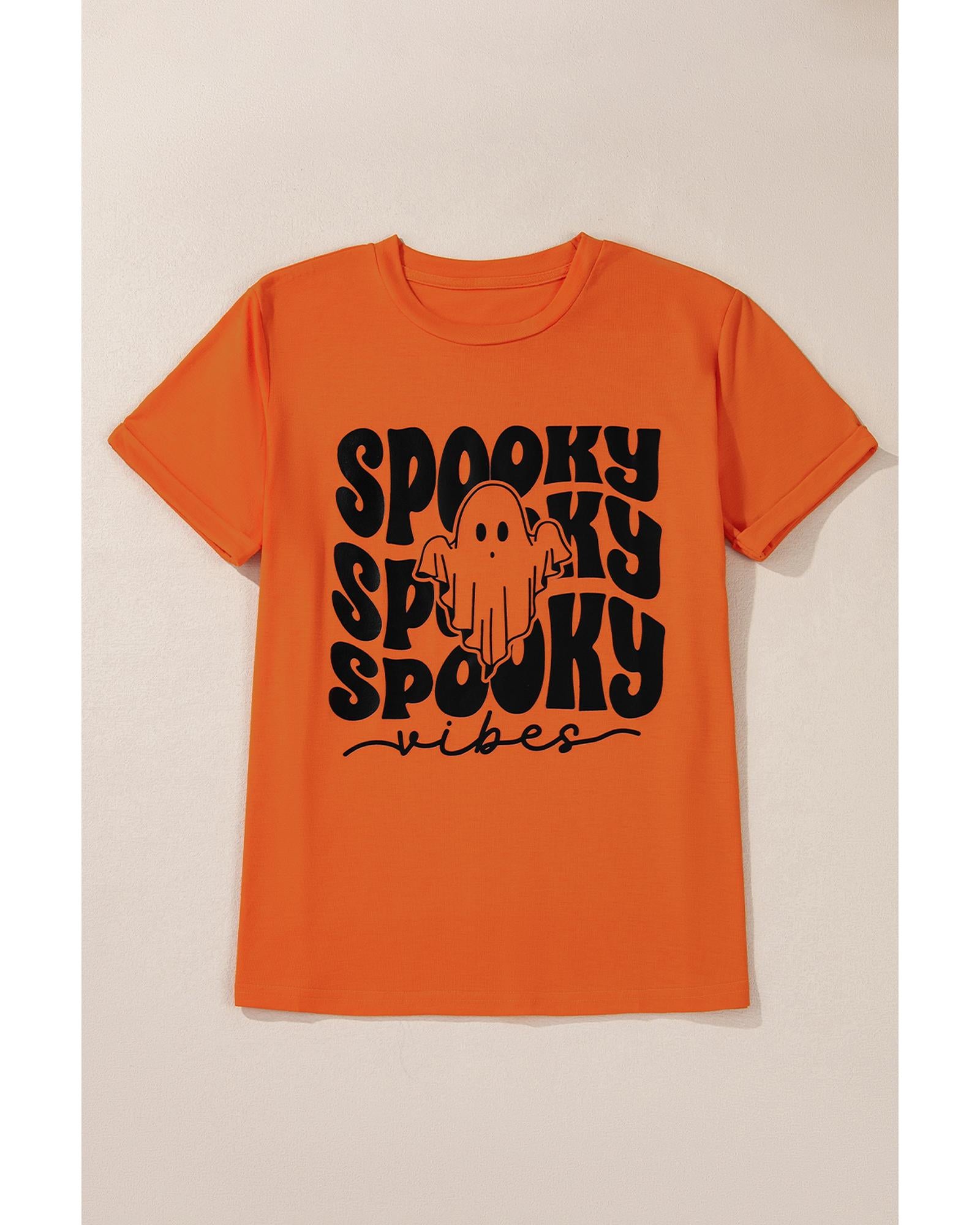 Orange SPOOKY Vibe Ghost Print Crewneck Halloween T Shirt - 3XL