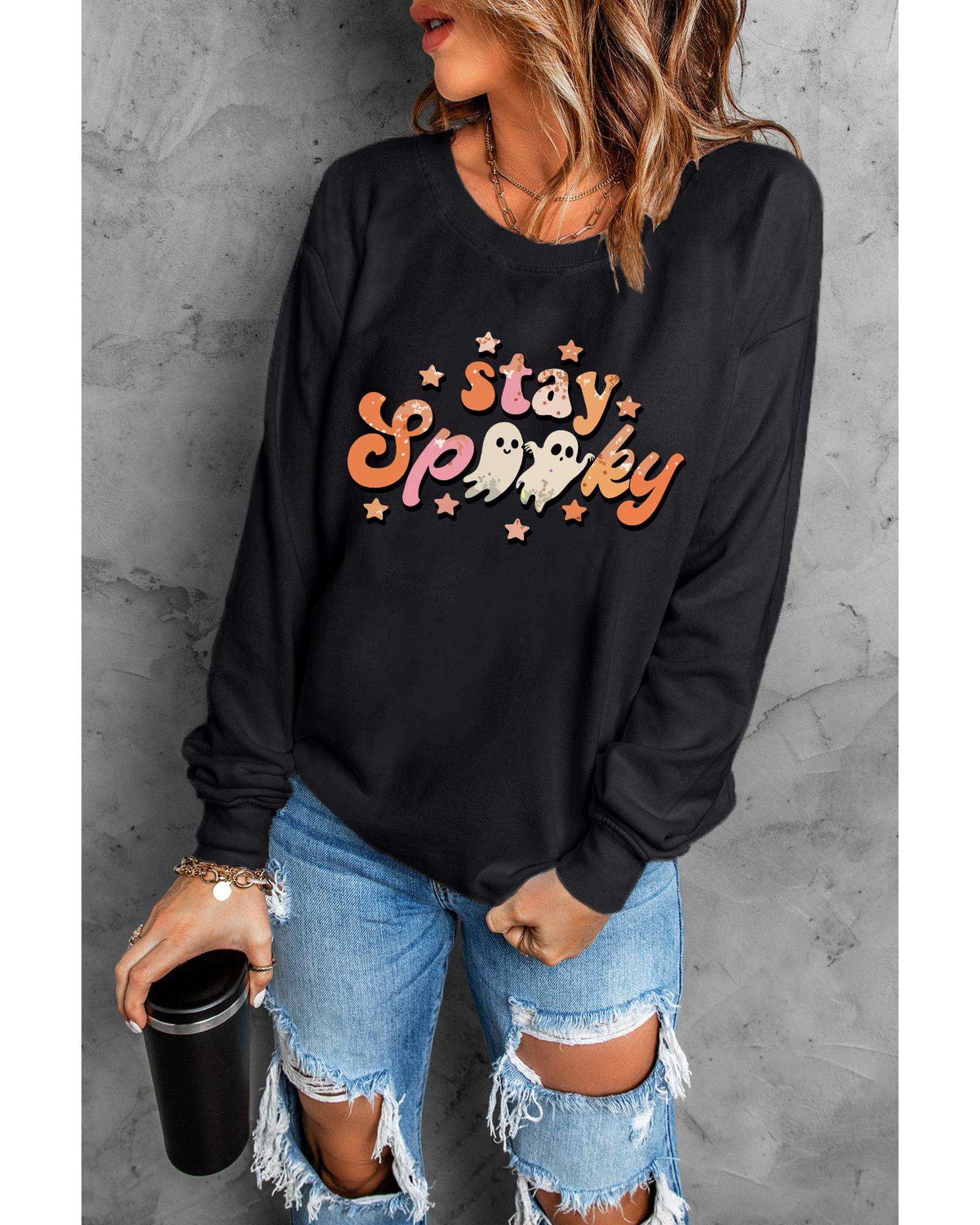 Black Halloween stay Spooky Graphic Sweatshirt - L