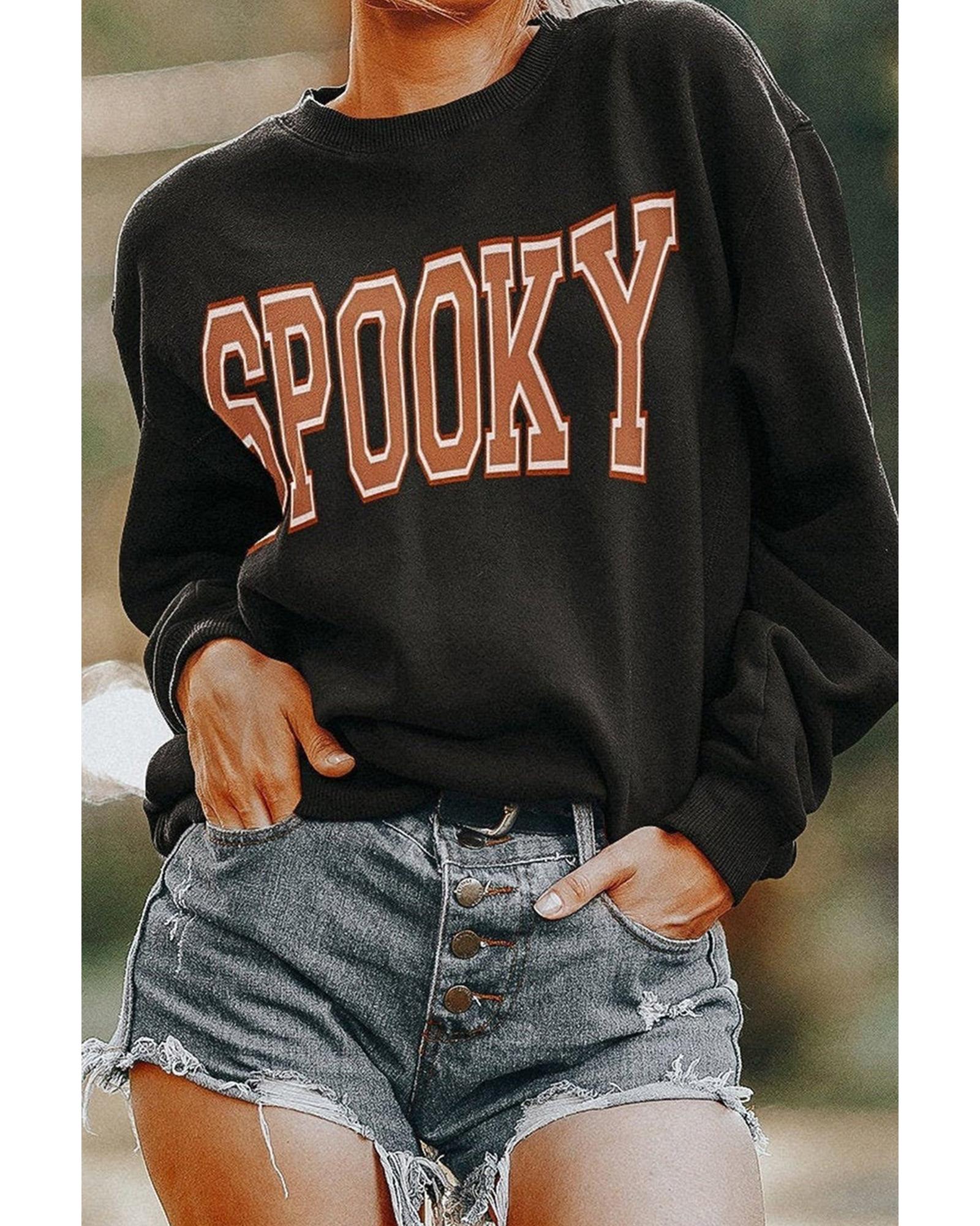 Black SPOOKY Graphic Drop Shoulder Halloween Pullover Sweatshirt - 2XL