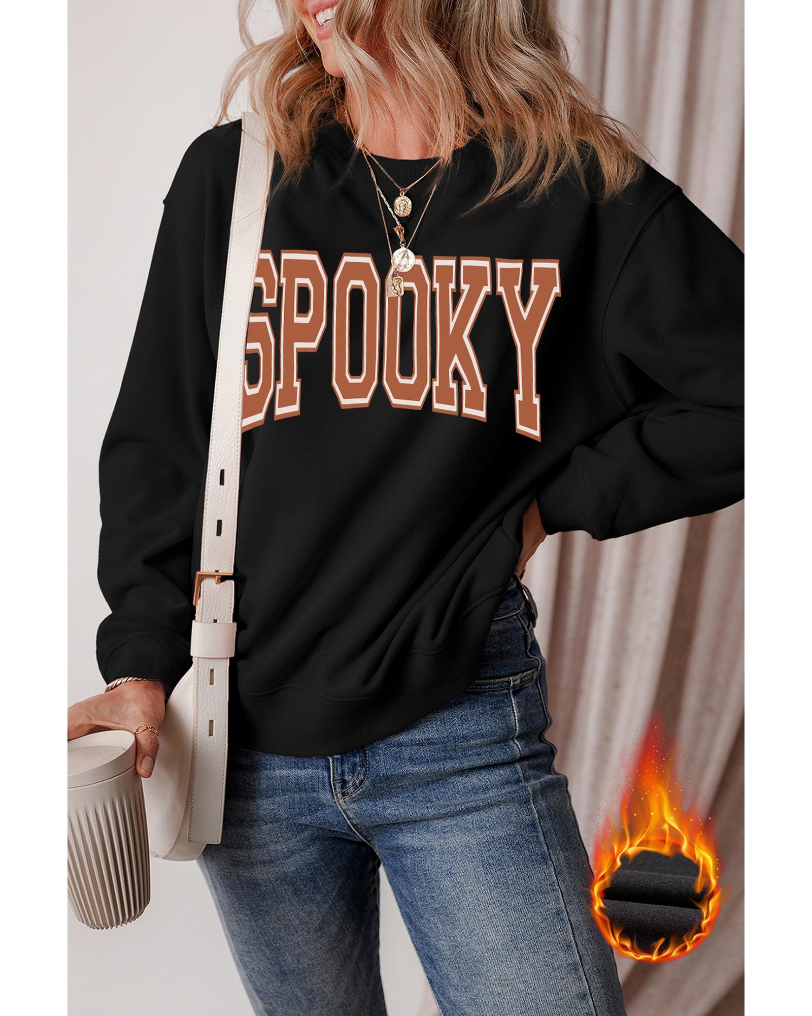 Black SPOOKY Graphic Drop Shoulder Halloween Pullover Sweatshirt - S