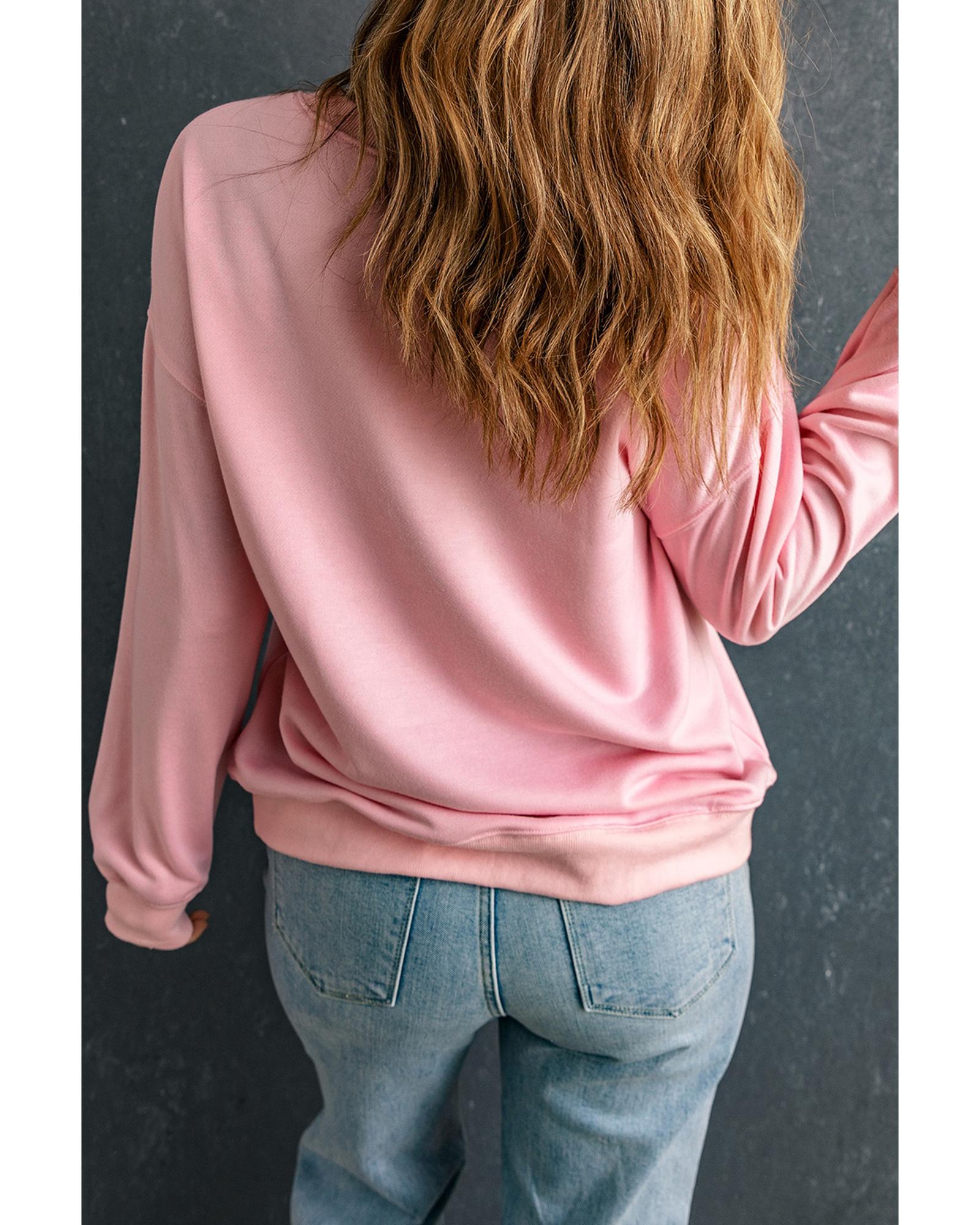 Pink Ghost Bowknot Printed Drop Shoulder Halloween Sweatshirt - M