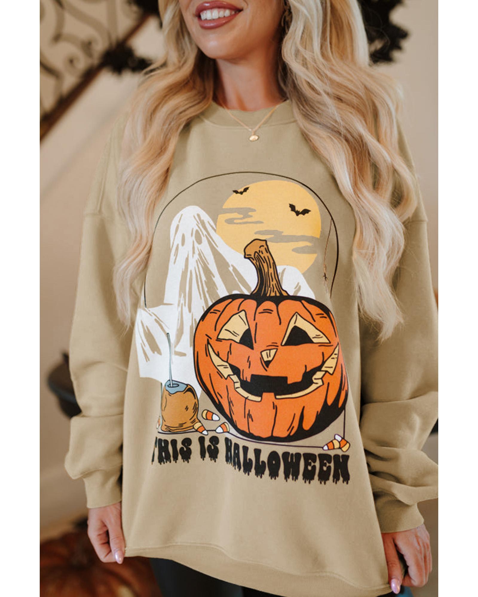Parchment Spooky Pumpkin Graphic Crewneck Halloween Sweatshirt - M