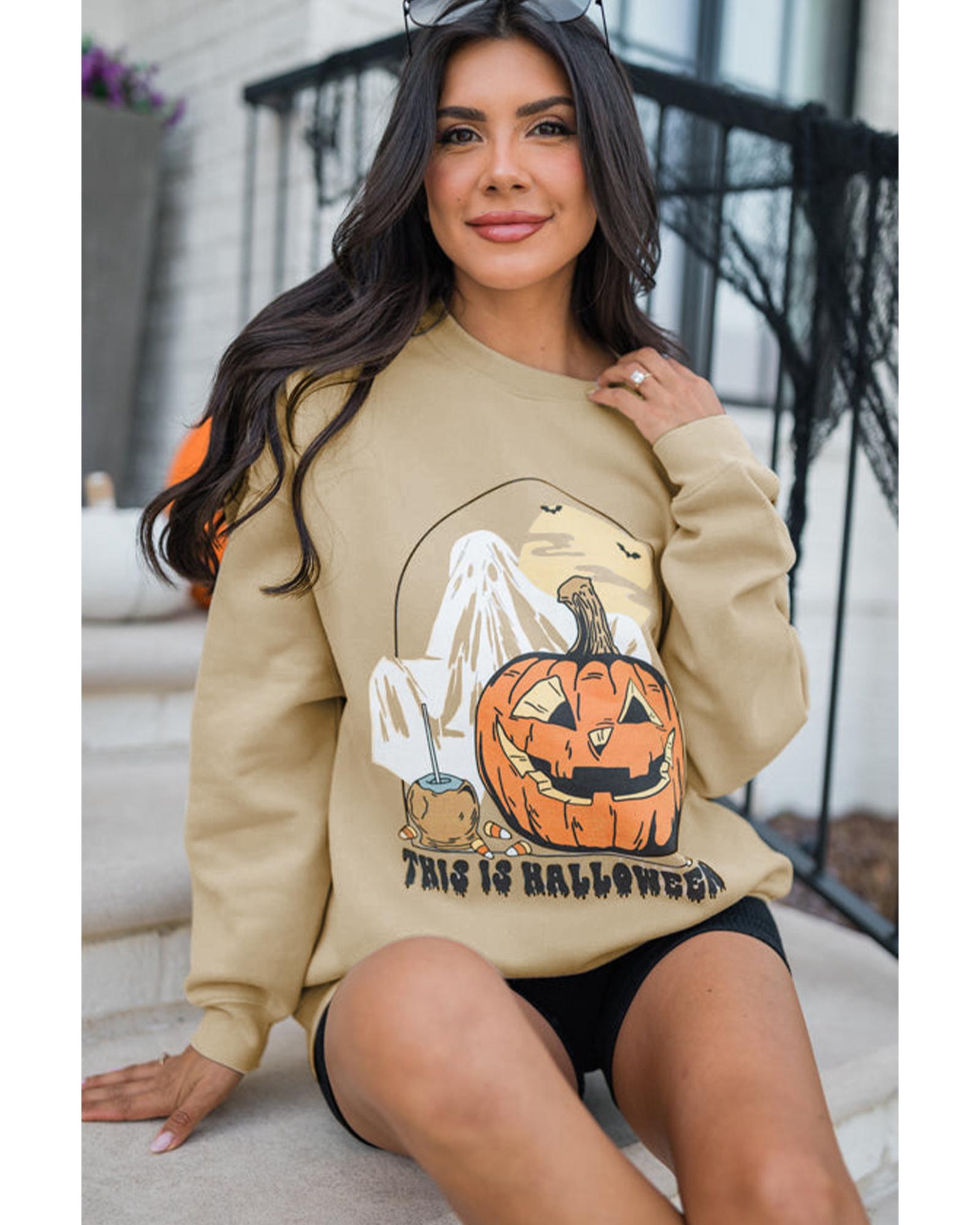 Parchment Spooky Pumpkin Graphic Crewneck Halloween Sweatshirt - M