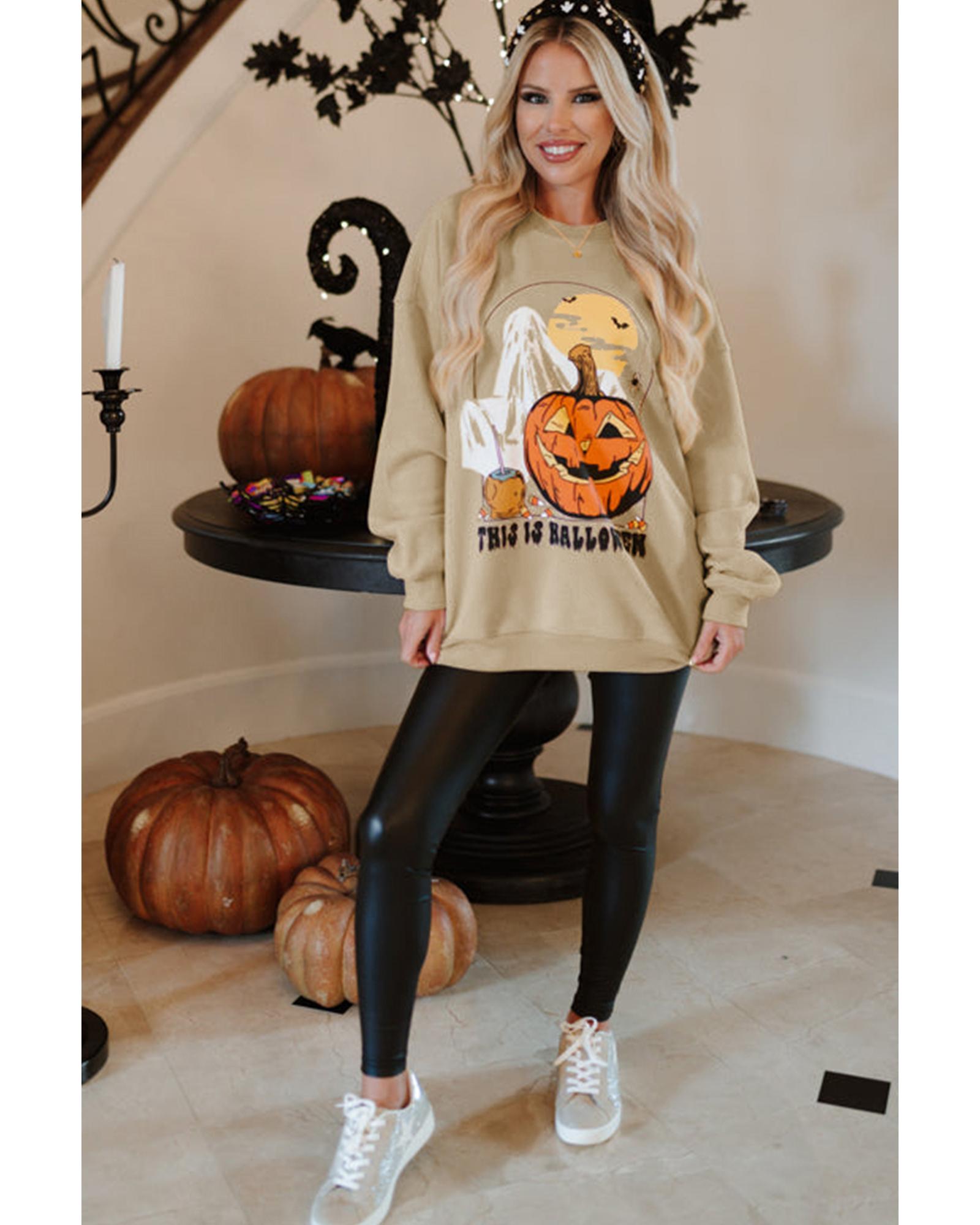 Parchment Spooky Pumpkin Graphic Crewneck Halloween Sweatshirt - S