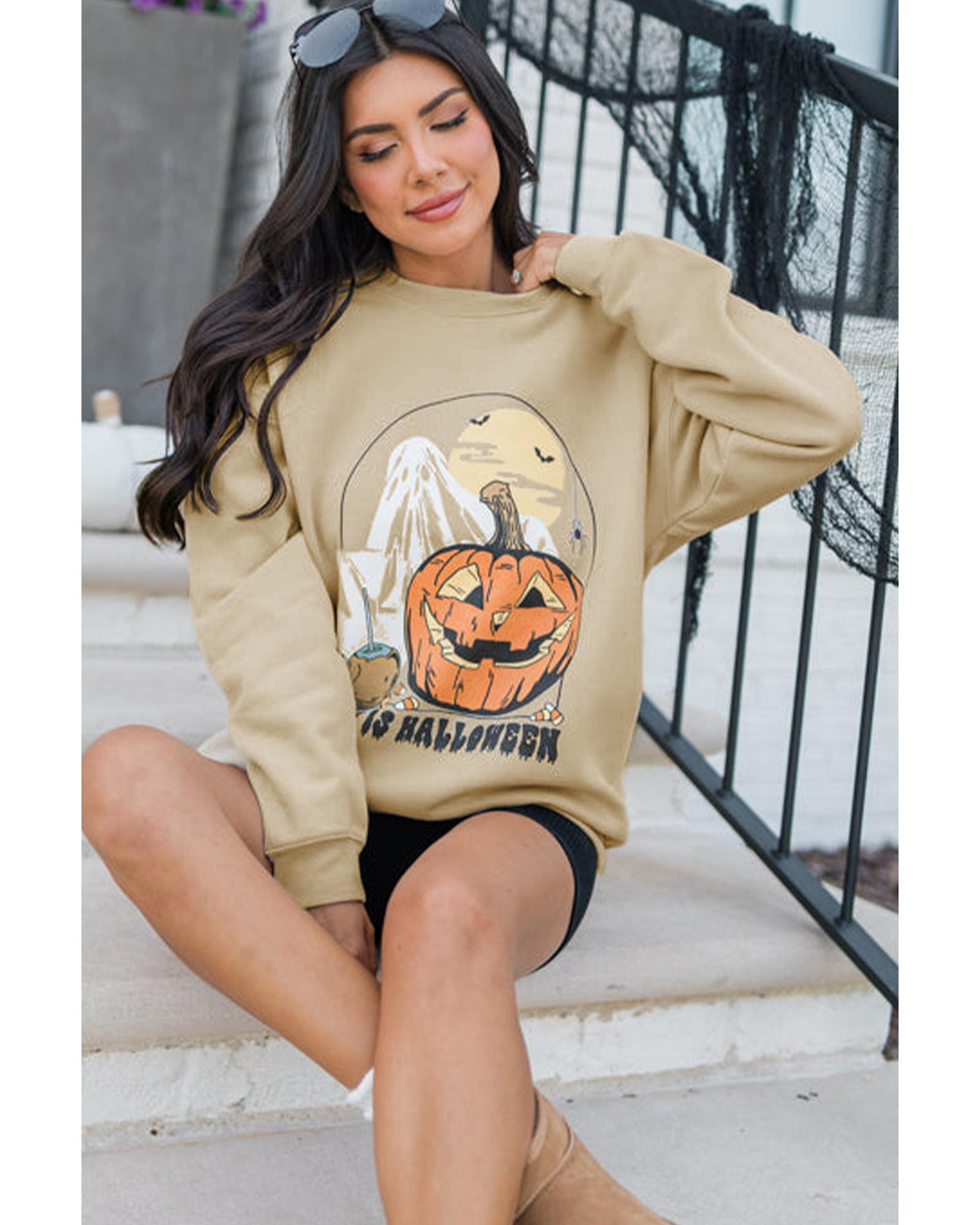 Parchment Spooky Pumpkin Graphic Crewneck Halloween Sweatshirt - XL