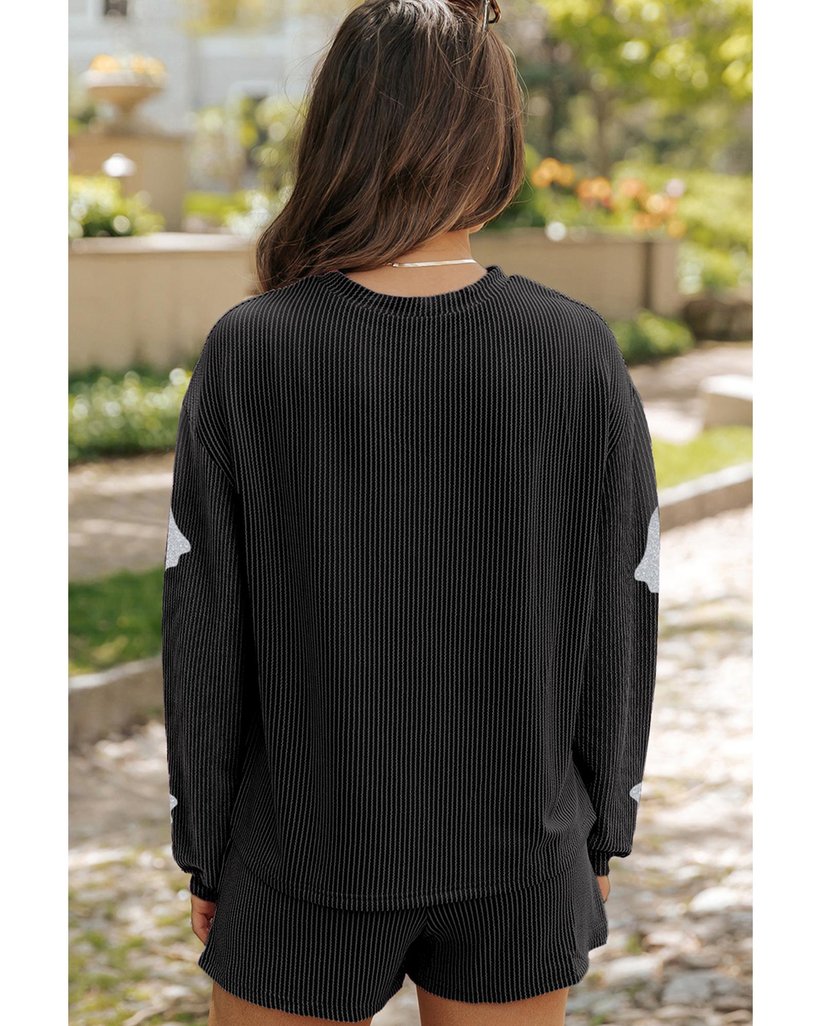 Carbon Grey Halloween Ghost Graphic Corded Pullover and Shorts Two Piece Set - M