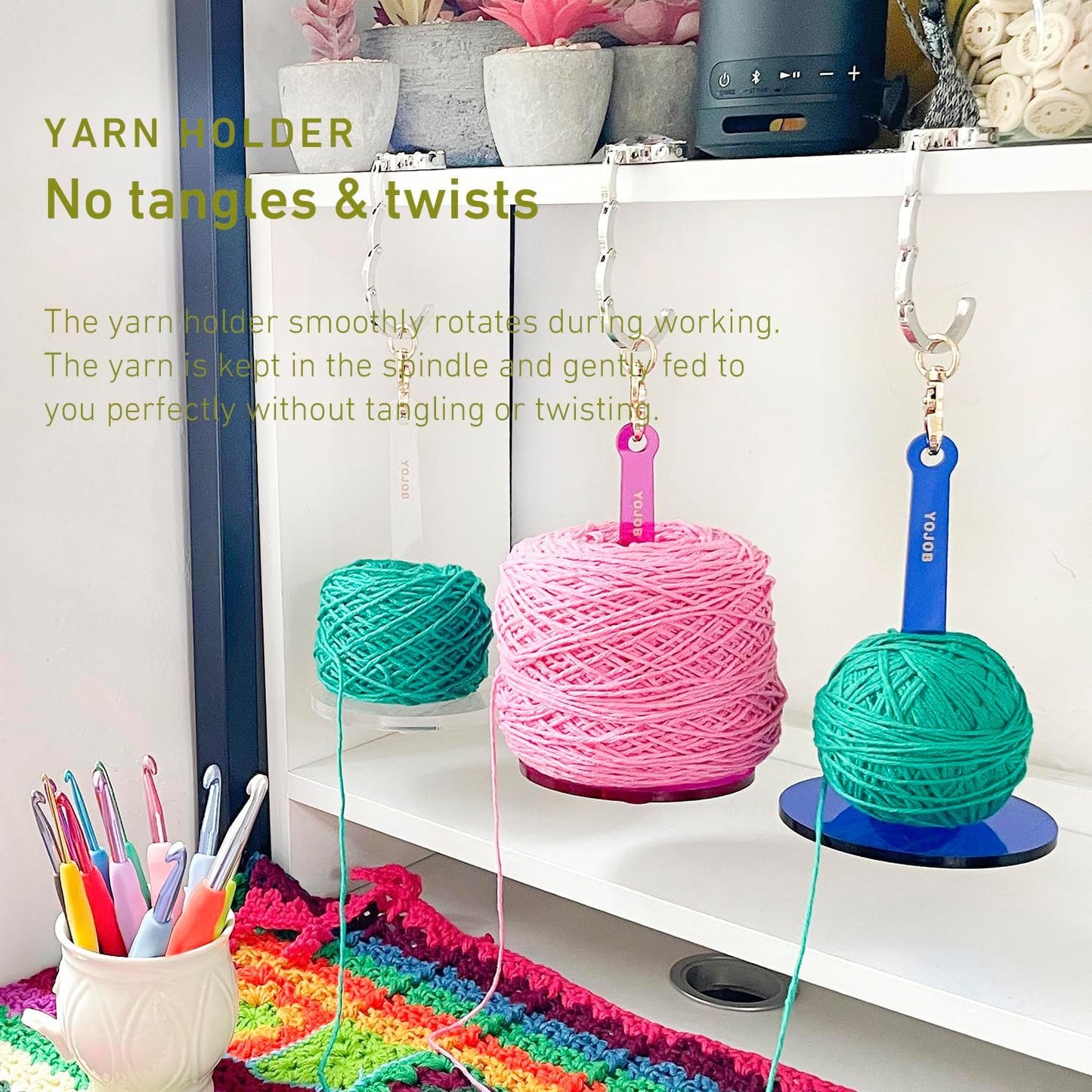 Blue 2-Piece Acrylic Portable Wrist Yarn Holder - Knitting & Crochet Stand