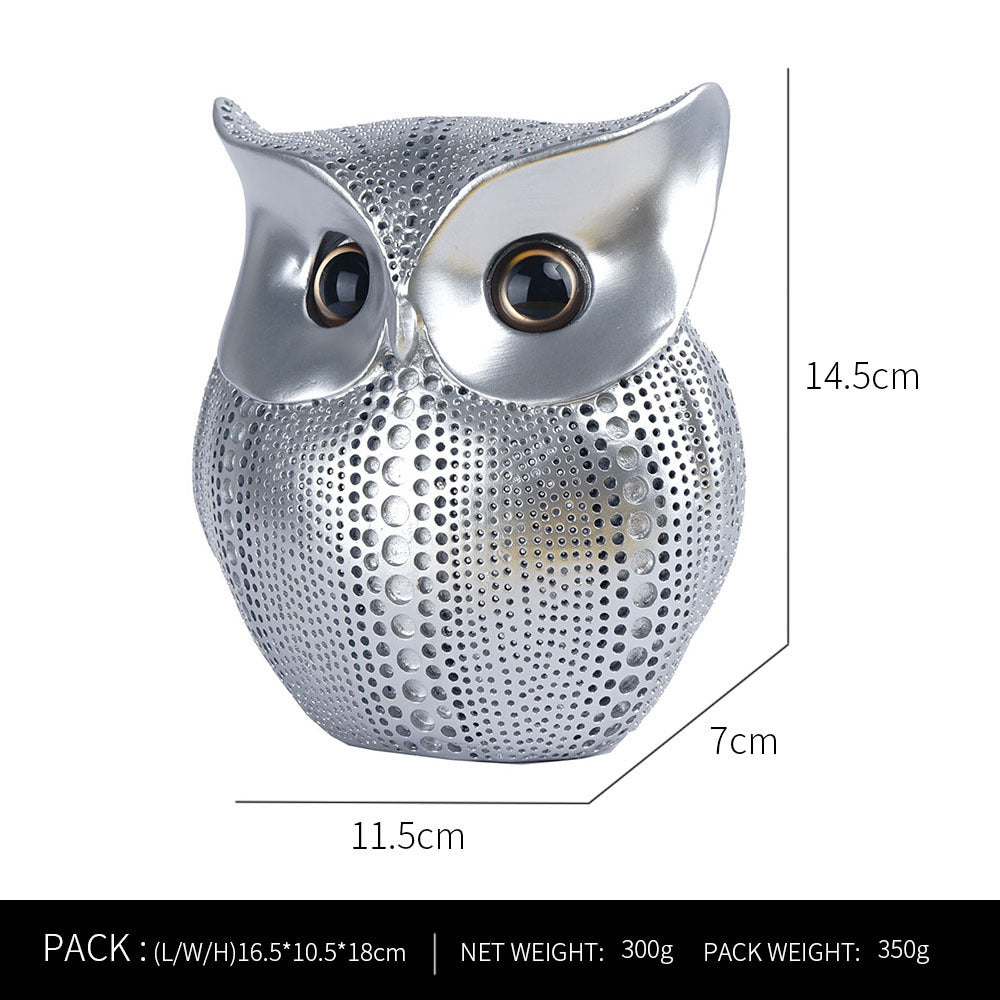 Silver resin owl statue - modern perforated design for living room TV cabinet and entryway decoration