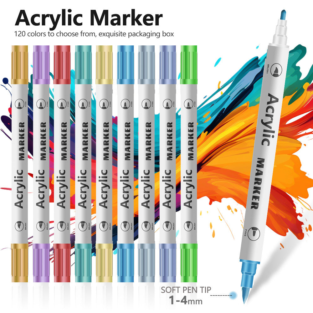 Colorful 48 Colors Dual Tip Acrylic Paint Marker Pens Set - Professional Art Markers with Carry Case for Artists, Crafts, Rock Painting