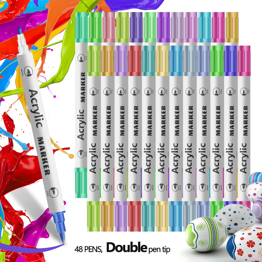 Colorful 48 Colors Dual Tip Acrylic Paint Marker Pens Set - Professional Art Markers with Carry Case for Artists, Crafts, Rock Painting