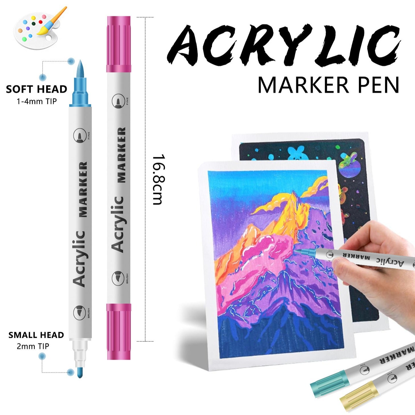 Colorful 48 Colors Dual Tip Acrylic Paint Marker Pens Set - Professional Art Markers with Carry Case for Artists, Crafts, Rock Painting