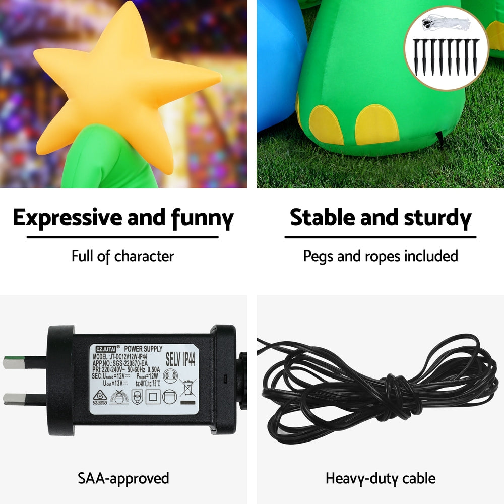 Jingle Jollys Christmas Inflatable Dinosaur 1.86M Height LED Decorations Illuminated