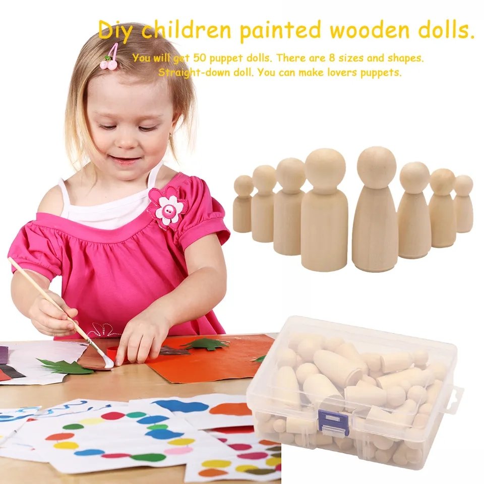 50Pcs Unfinished Wood Peg Dolls Kids Toys Wooden Peg doll Arts Craft Gift Premium Quality TheliCraft