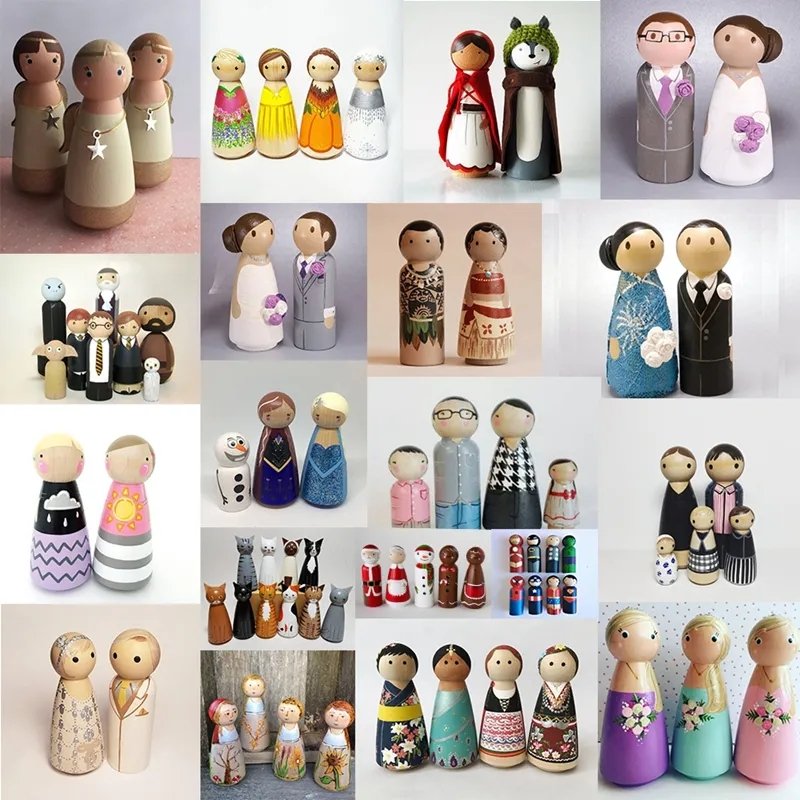 50Pcs Unfinished Wood Dolls Pack for Kids Toys Wooden Peg Arts Craft TheliCraft