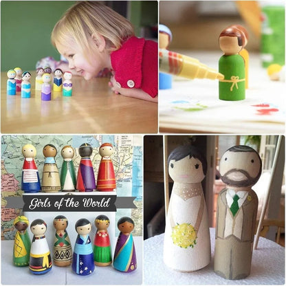 50Pcs Unfinished Wood Dolls Pack for Kids Toys Wooden Peg Arts Craft TheliCraft