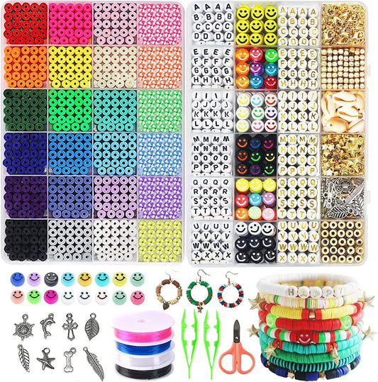 7200pcs Polymer Clay Beads Set 24 Colors Clay Round Disc Spacer Heishi Beads Jewelry Making Kit TheliCraft