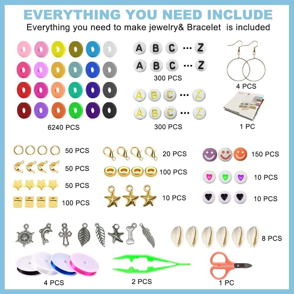 7200pcs Polymer Clay Beads Set 24 Colors Clay Round Disc Spacer Heishi Beads Jewelry Making Kit TheliCraft