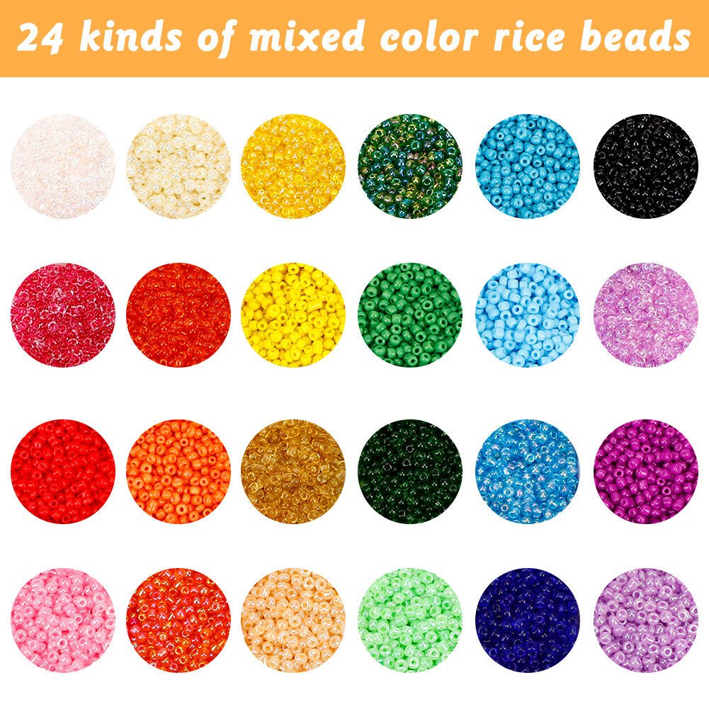 12000Pcs 3mm Glass Seed Beads 24 Colors Loose Beads Kit Bracelet Beads DIY TheliCraft