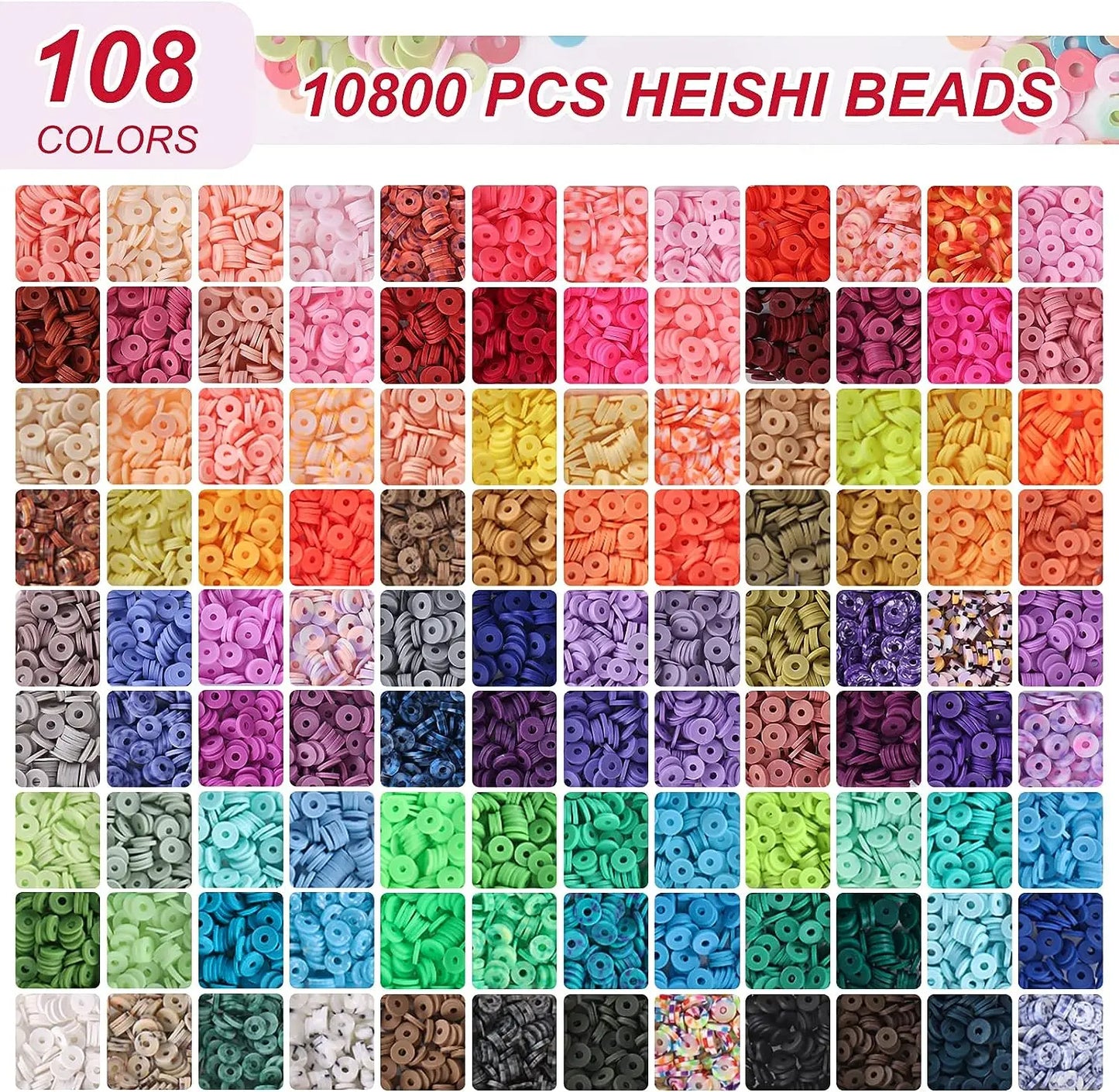 10800pcs Clay Beads for Bracelet Making Kit 108 Colors Polymer Heishi Beads TheliCraft