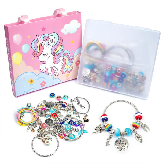 68Pcs Bead Bracelet Making Kit, DIY Beads with cartoon charm, Craft Jewelry Accessories, Unicorn Charm Jewelry making kit TheliCraft