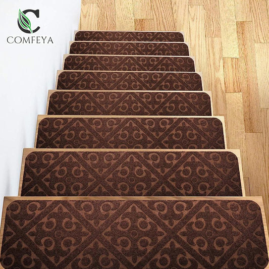 COMFEYA 8 Pack Carpet Stair Treads Non-Slip Stair Carpet Rugs_0