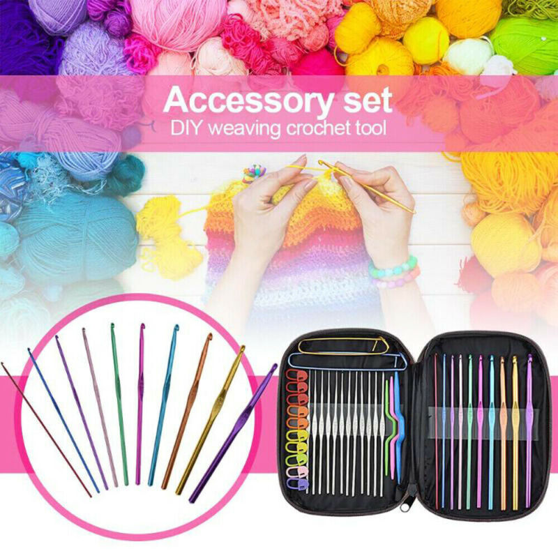 124 pcs Crochet Hooks Set Kit Weave Yarn Knitting Needles Sewing DIY Tools Case TheliCraft