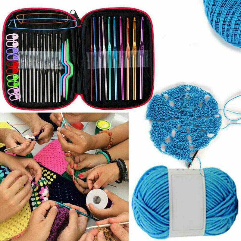 124 pcs Crochet Hooks Set Kit Weave Yarn Knitting Needles Sewing DIY Tools Case TheliCraft