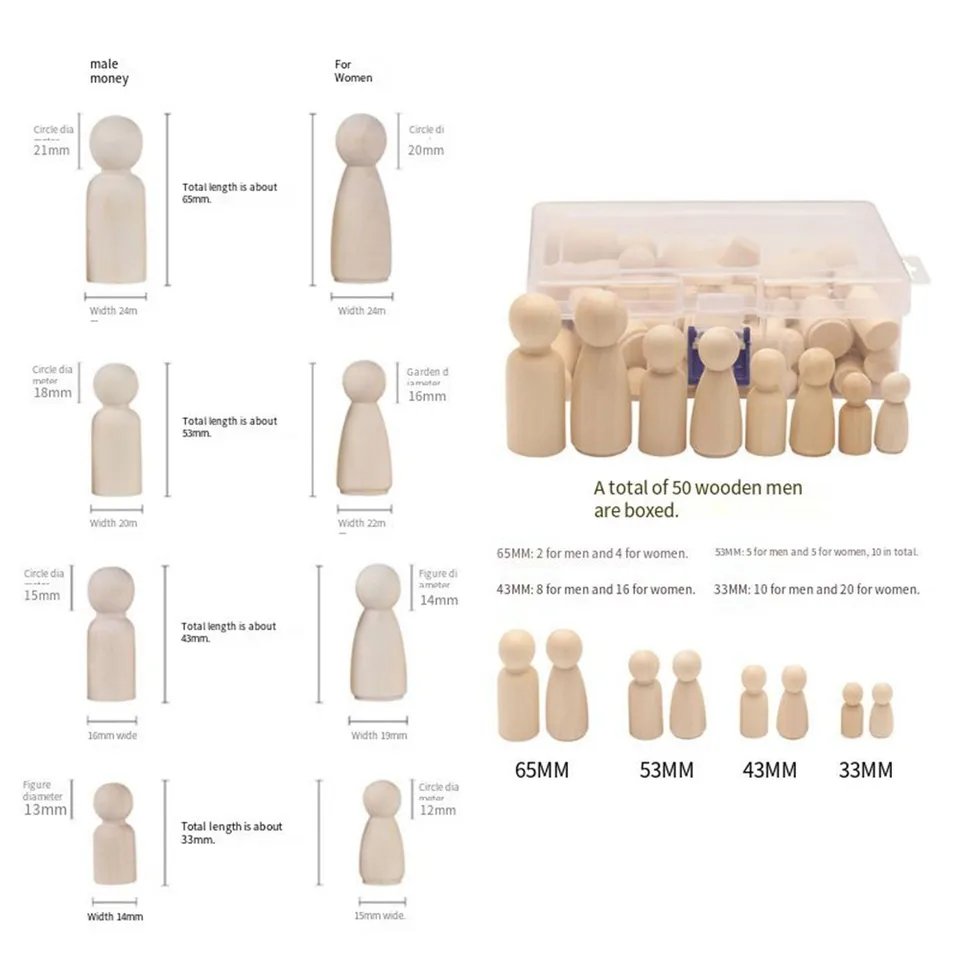 50Pcs Unfinished Wood Peg Dolls Kids Toys Wooden Peg doll Arts Craft Gift Premium Quality TheliCraft