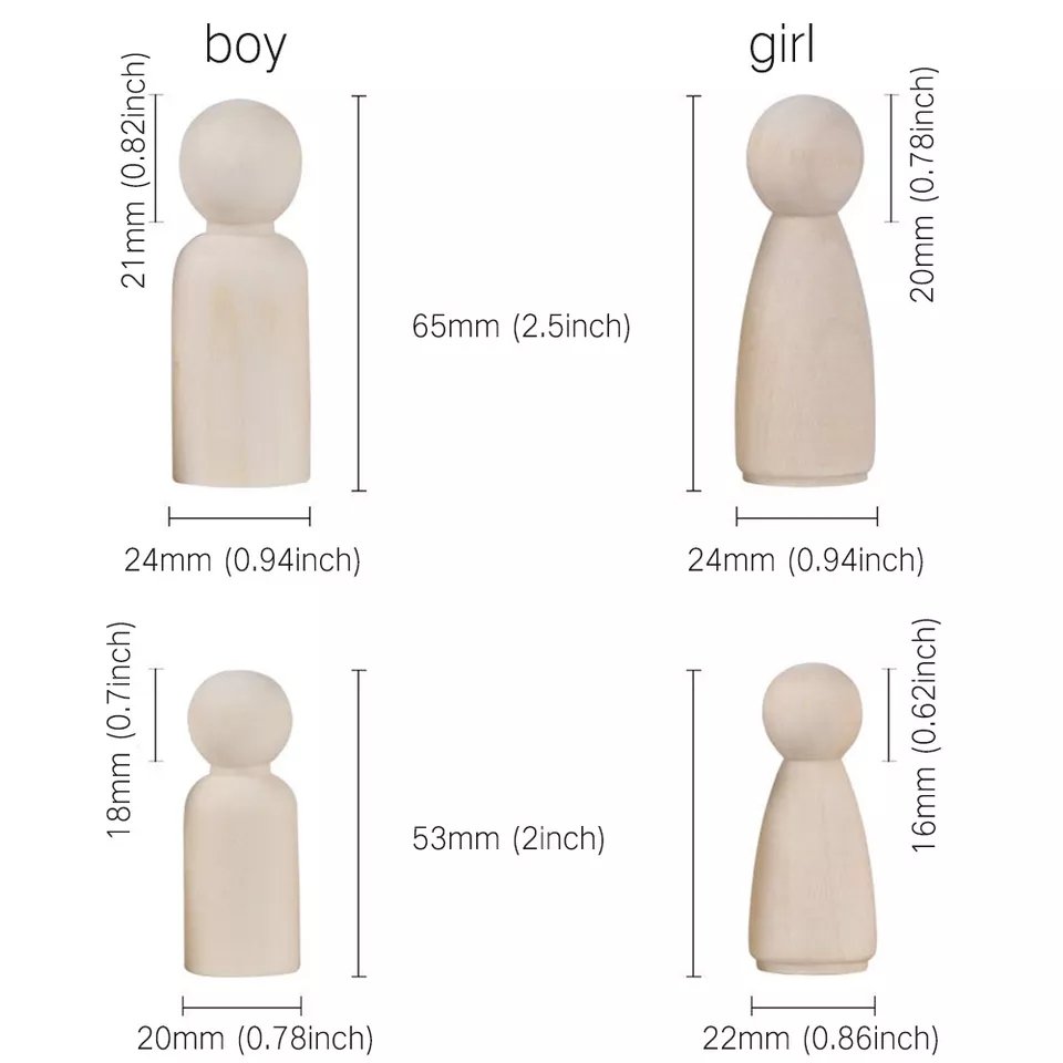 50Pcs Unfinished Wood Peg Dolls Kids Toys Wooden Peg doll Arts Craft Gift Premium Quality TheliCraft