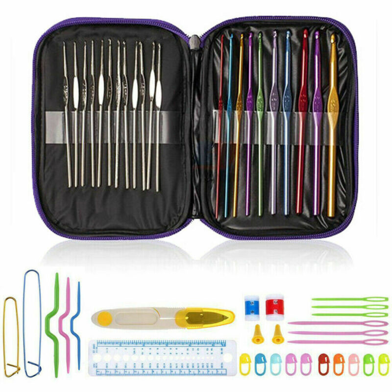 124 pcs Crochet Hooks Set Kit Weave Yarn Knitting Needles Sewing DIY Tools Case TheliCraft