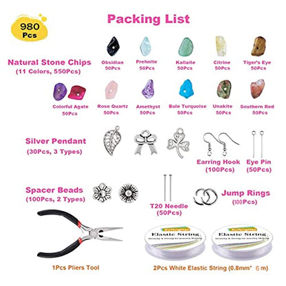 960Pcs Crystal Jewellery Making Kit Natural Gemstone Chip Beads DIY Bracelet TheliCraft