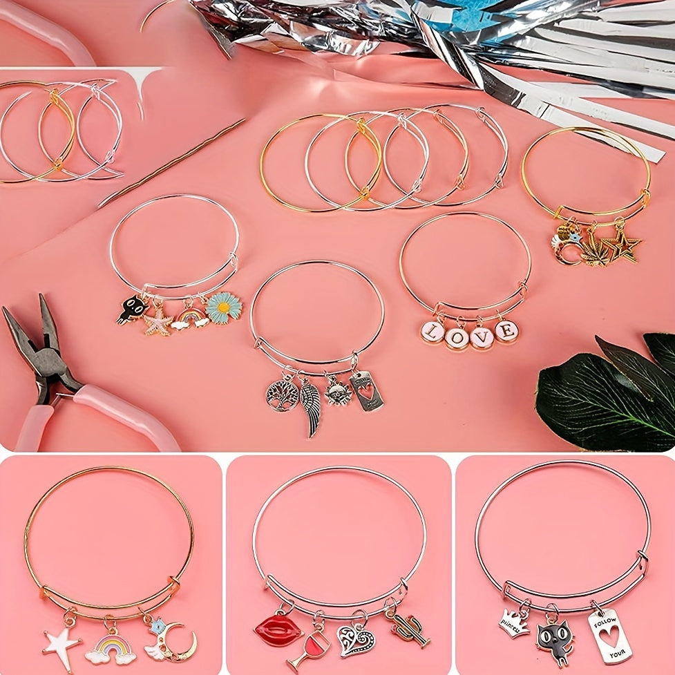 Charm Pendant Bracelet Set, Adjustable Bracelet, Colorful Charm Pendant, Jumping Circle TheliCraft