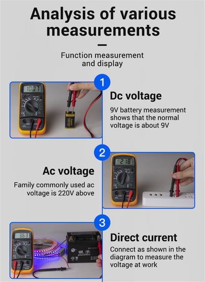 Handheld Digital Multimeter LCD Backlight Portable AC/DC Ammeter Voltmeter