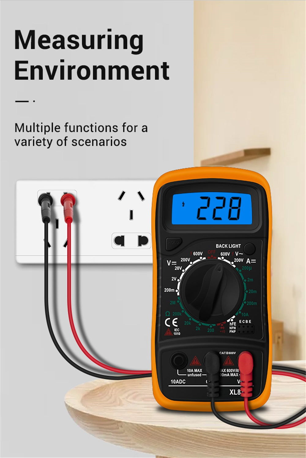 Handheld Digital Multimeter LCD Backlight Portable AC/DC Ammeter Voltmeter