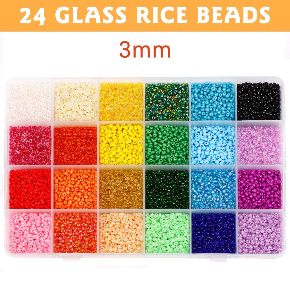 12000Pcs 3mm Glass Seed Beads 24 Colors Loose Beads Kit Bracelet Beads DIY