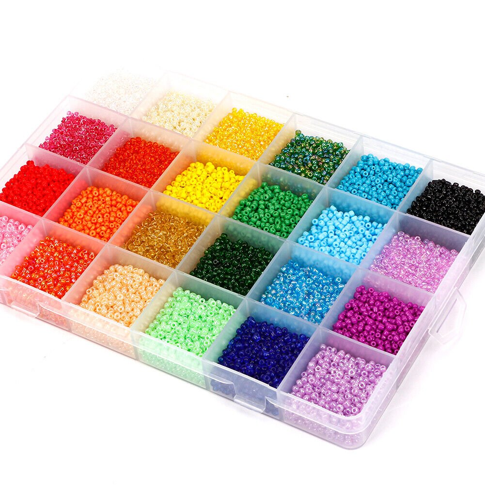 12000Pcs 3mm Glass Seed Beads 24 Colors Loose Beads Kit Bracelet Beads DIY