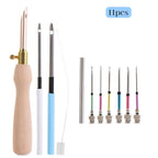 11Pcs PUNCH NEEDLE Set Embroidery Kits Wooden Yarn Embroidery Pen Crochet Knitting DIY Craft Stitching Sewing Tools