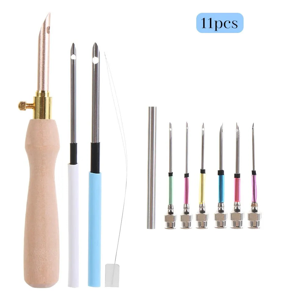 11Pcs PUNCH NEEDLE Set Embroidery Kits Wooden Yarn Embroidery Pen Crochet Knitting DIY Craft Stitching Sewing Tools