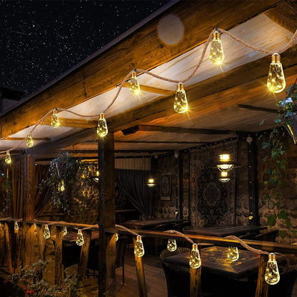 LUMIRO Solar Outdoor String Lights Vintage Rope Hemp Solar Patio Lights_8