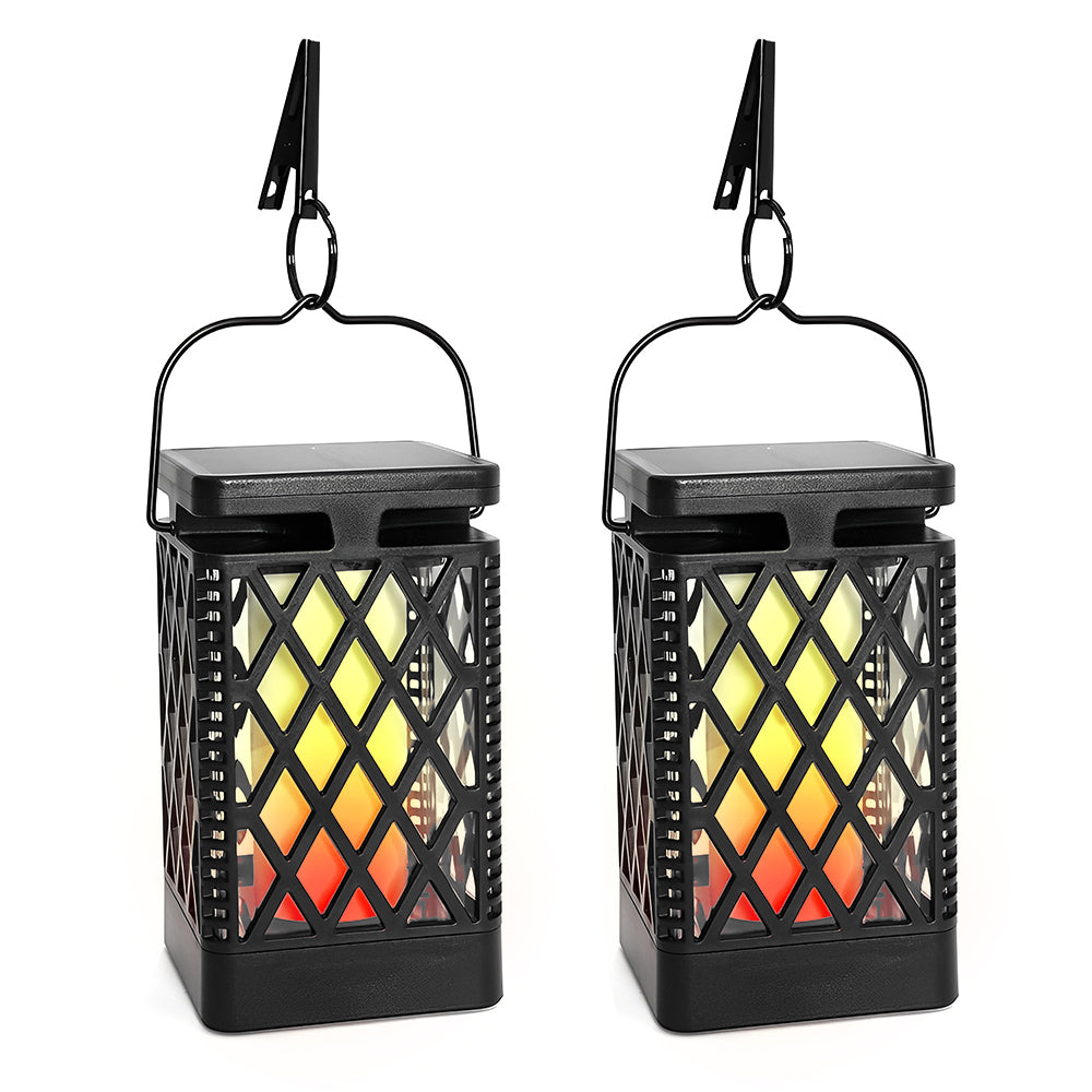 LUMIRO 2 Pack Flickering Flame Solar Garden Pendant Lights - Realistic Flames_1