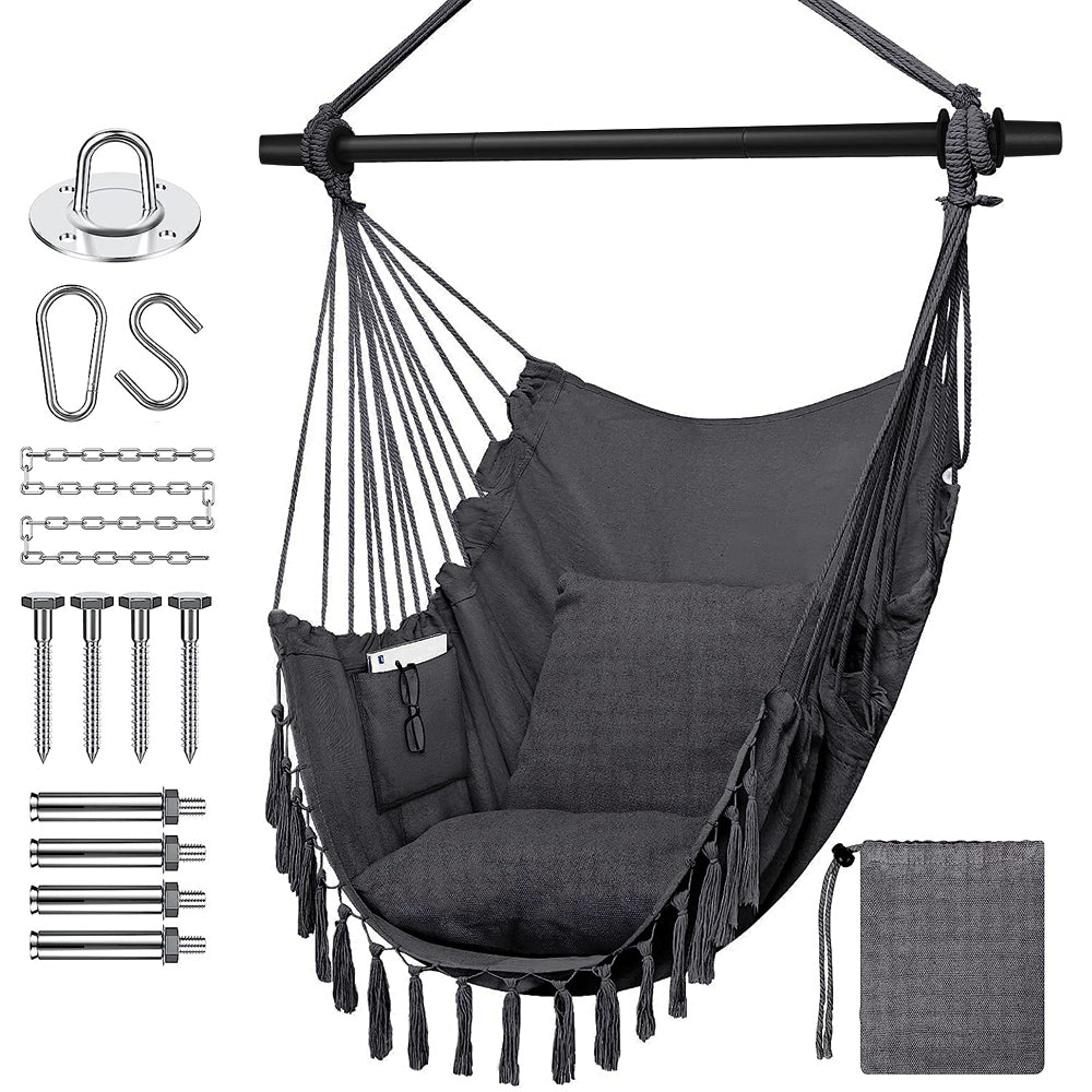 HYPERANGER Hammock Chair Hanging Rope Swing with 2 Cushions