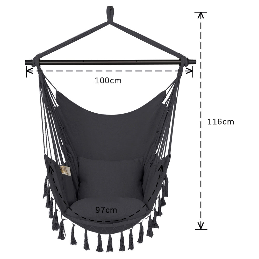 HYPERANGER Hammock Chair Hanging Rope Swing with 2 Cushions