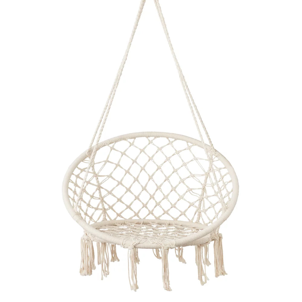 HYPERANGER Macrame Swing Chair Hanging Cotton Rope Hammock Chair_0