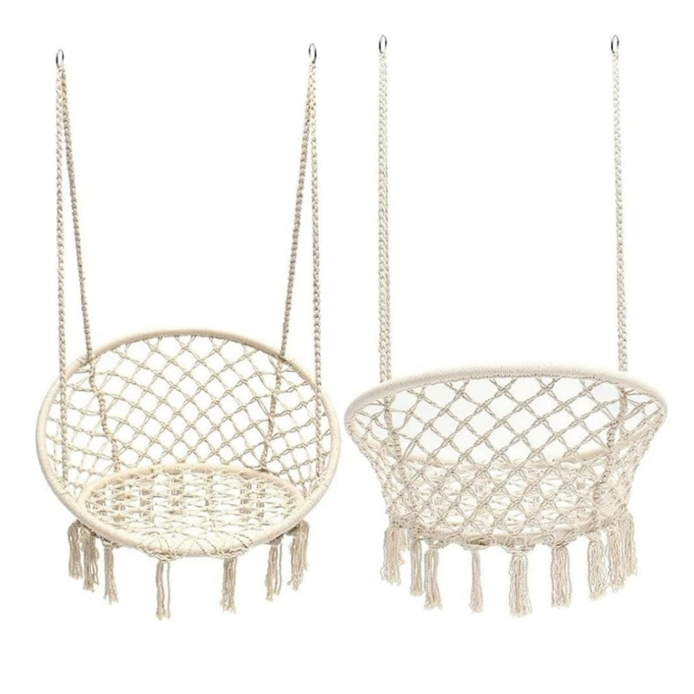 HYPERANGER Macrame Swing Chair Hanging Cotton Rope Hammock Chair_2