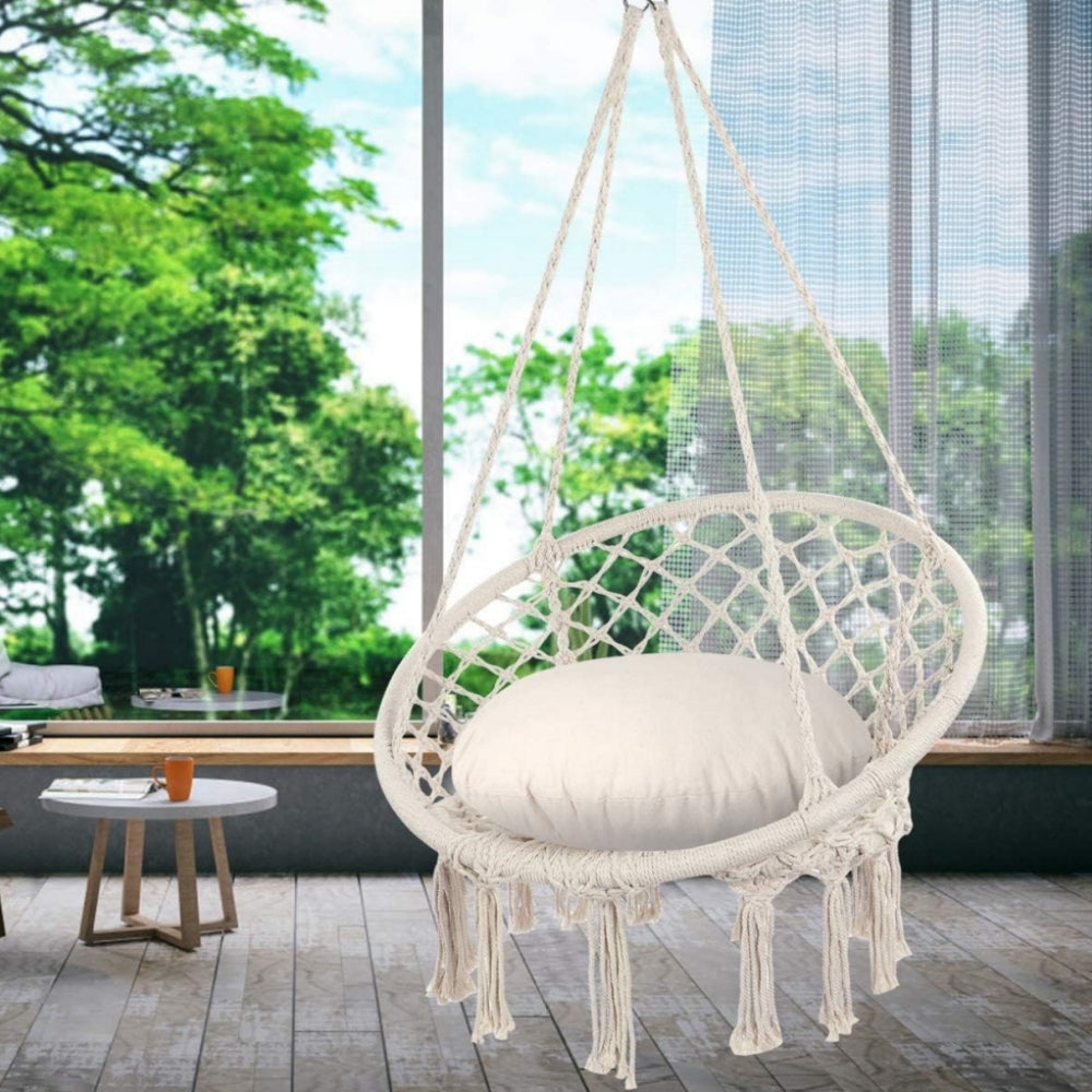 HYPERANGER Macrame Swing Chair Hanging Cotton Rope Hammock Chair_8